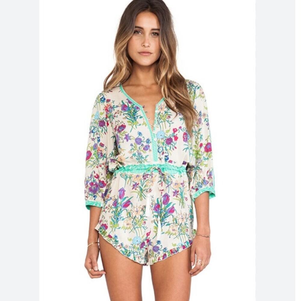 SPELL Gypsy Queen Romper in Cream Floral size S